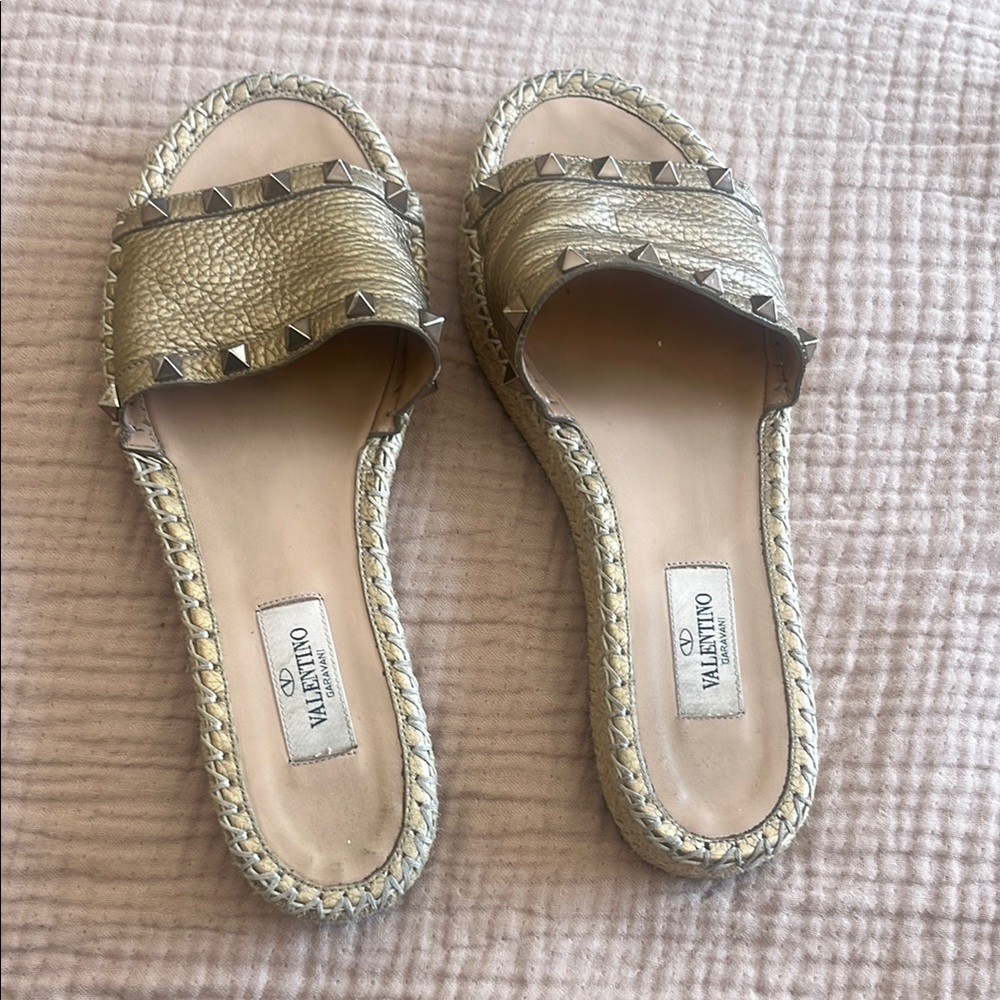 Valentino Gold Sandals with Woven Trim